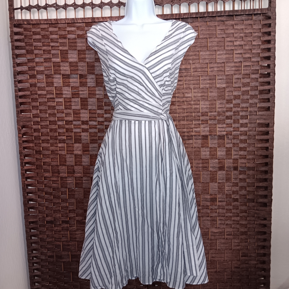 Elegant Striped Wrap Dress